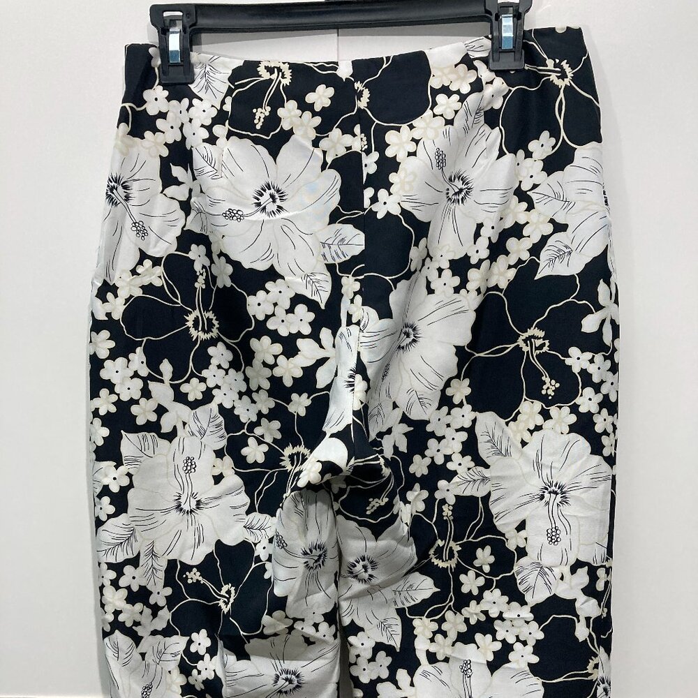 Real Clothes Floral pant Silk Ivory Black Lightweight Side Zip Size 6 - Picture 6 of 11